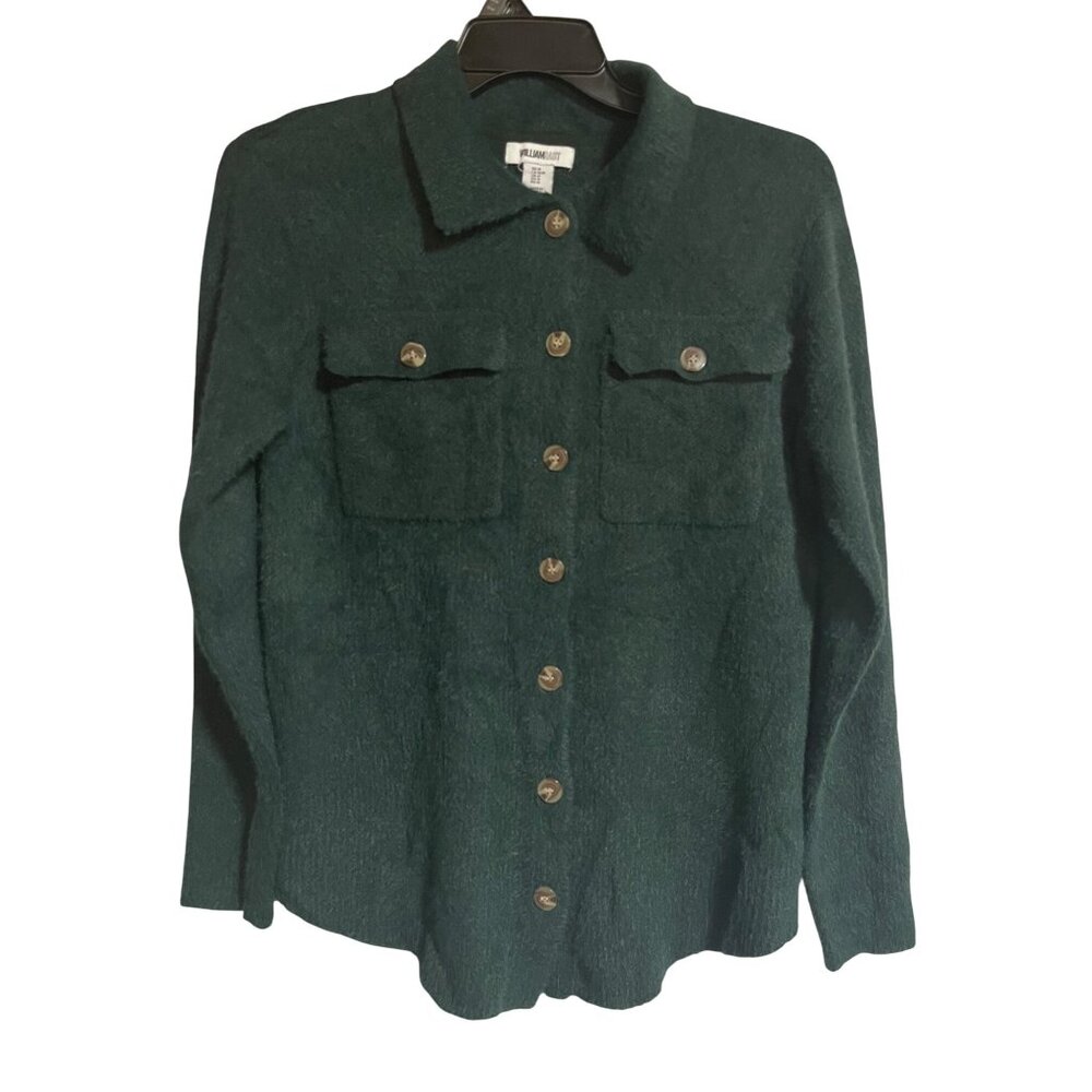 William Rast Womens Button Up Green Knit Shacket Size M Acrylic Nylon Blend
